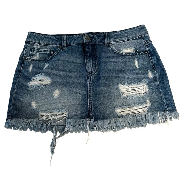 Free People We The Free Distress Frayed Hem Denim Jean Mini Skirt Size Medium - Picture 1 of 8